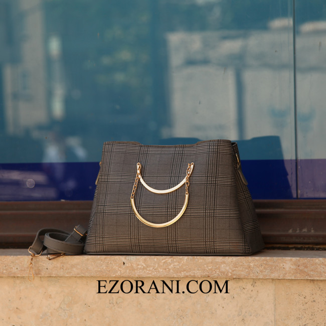 کیف زنانه 4931 چهارخانه کرم 